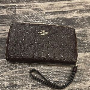 Coach Brown Wallet with Zip Closure and Signature C Logo